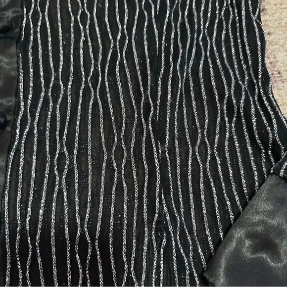 Y2K Black and silver striped sheer button up shirt size 14 - Picture 4 of 10